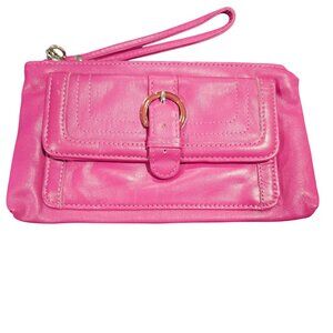 Charter Club women's Pink Leather Wristlet Clutch Snap Pocket  Zippered wallet